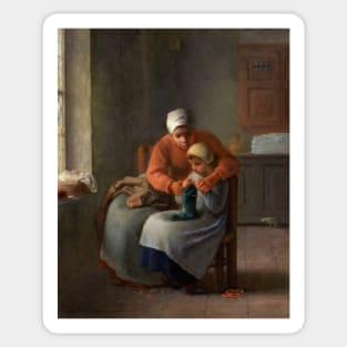 The Knitting Lesson by Jean-Francois Millet Sticker